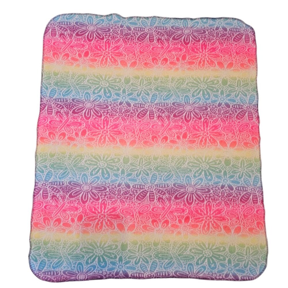 The Linus Project Rainbow Flower Butterfly Fleece‎ Baby Blanket Ombre Pink Blue